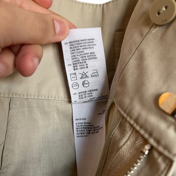 & Other Stories Belted Waist Pleated Trousers Ghurka Waistband Pants Tan Size 10 - Picture 13 of 14